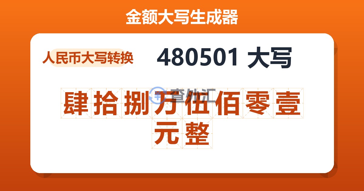 480501大写 肆拾捌万伍佰零壹元整