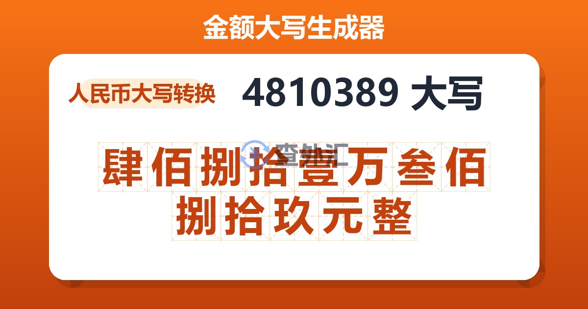 4810389大写 肆佰捌拾壹万叁佰捌拾玖元整