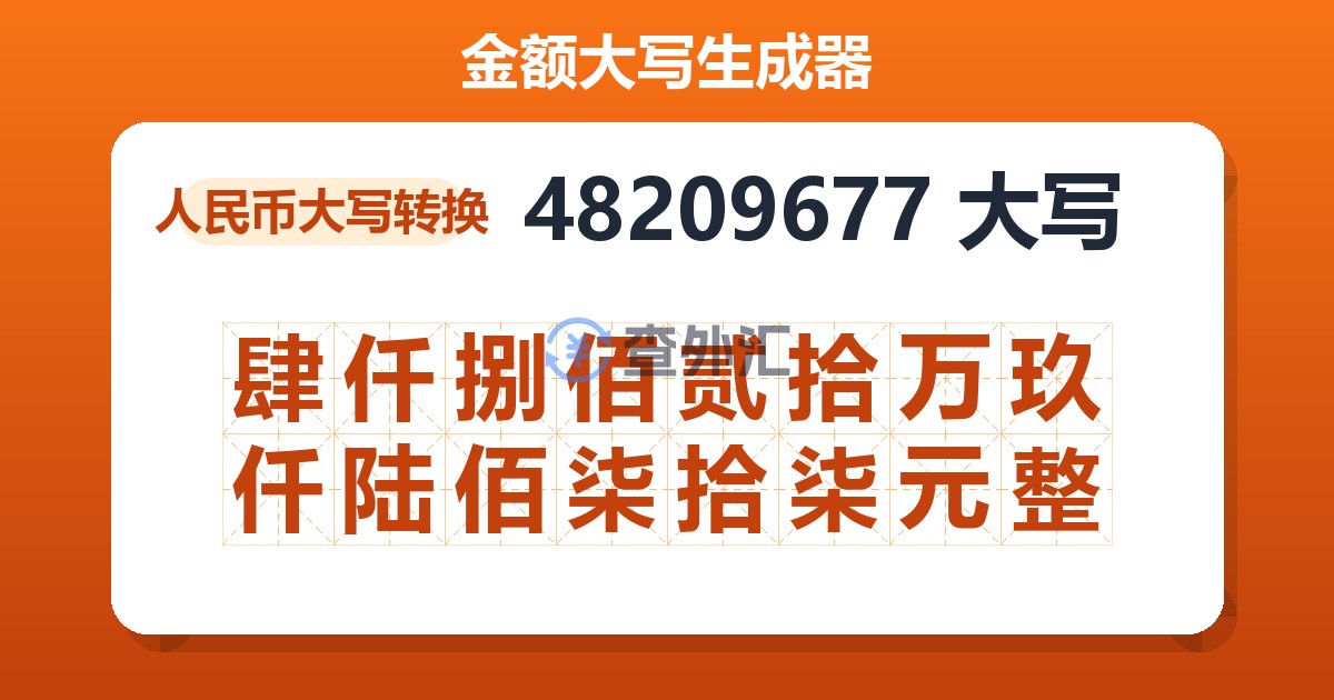 48209677大写 肆仟捌佰贰拾万玖仟陆佰柒拾柒元整