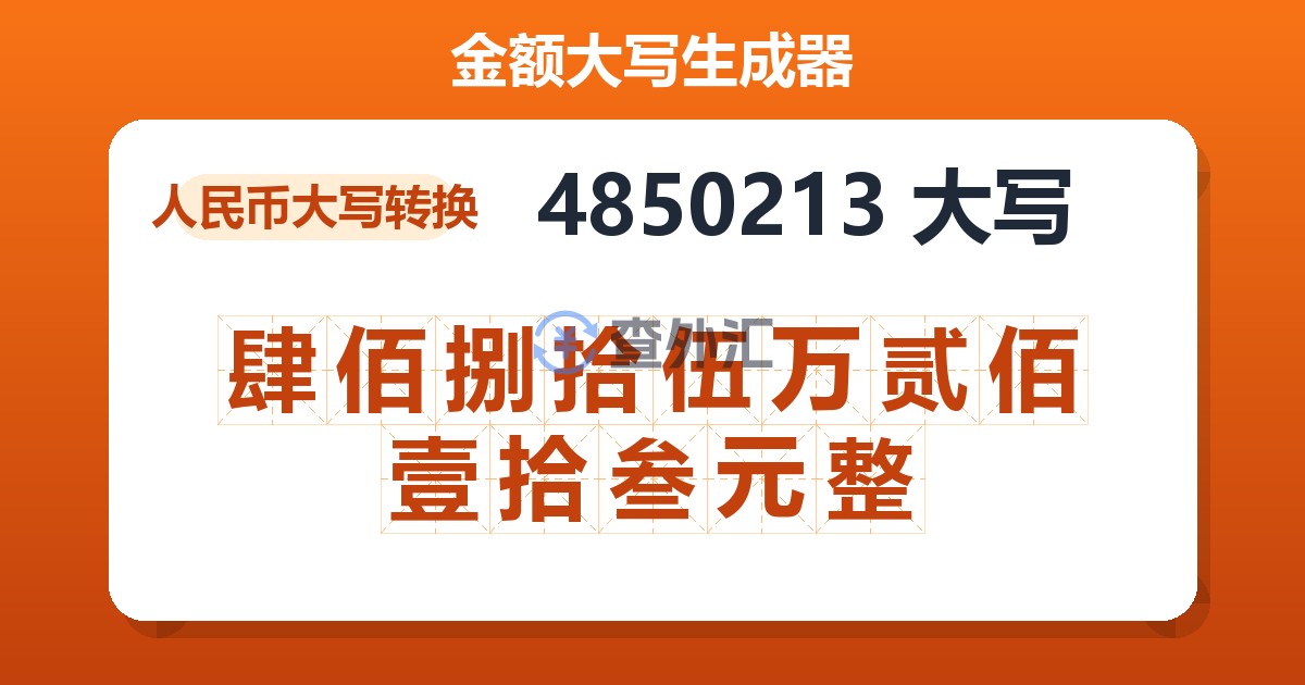 4850213大写 肆佰捌拾伍万贰佰壹拾叁元整