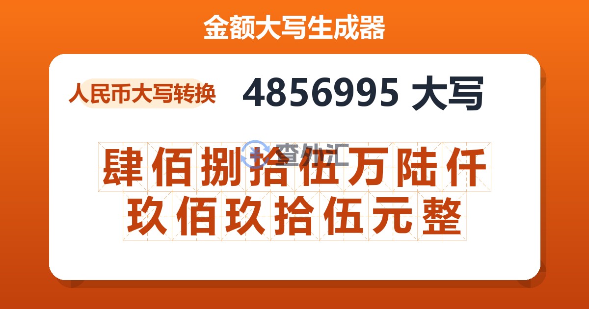4856995大写 肆佰捌拾伍万陆仟玖佰玖拾伍元整
