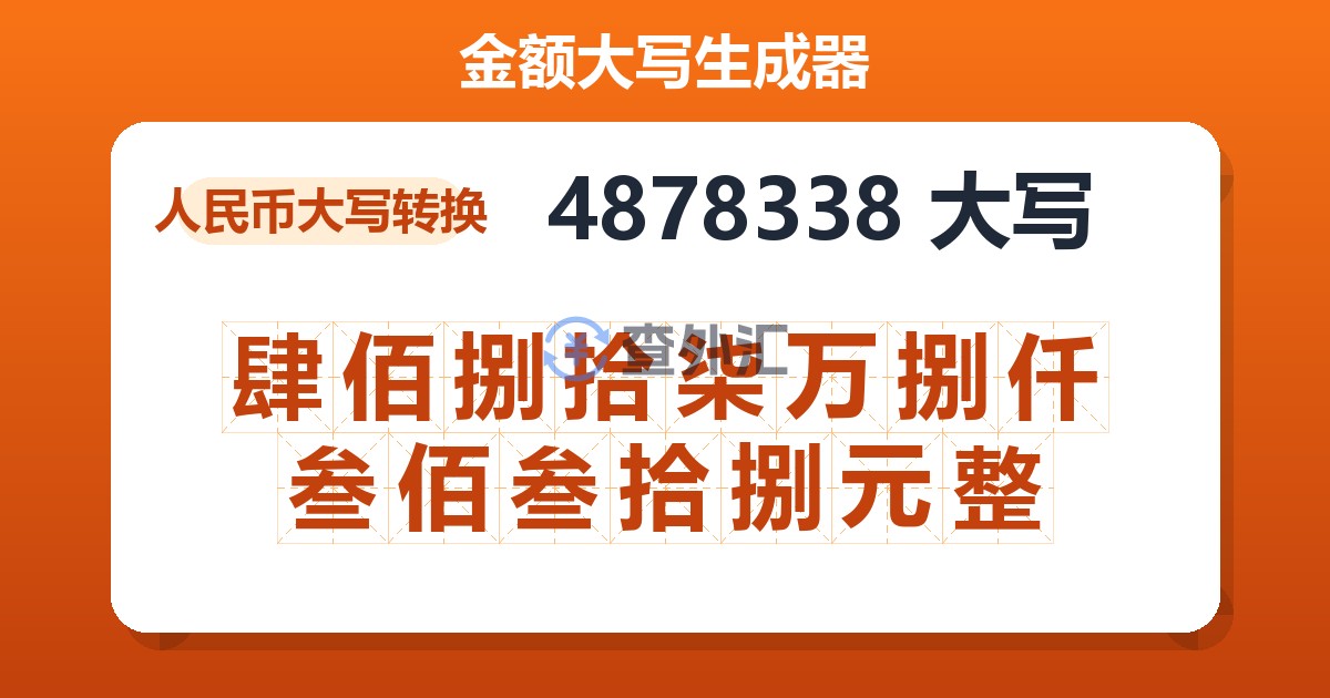 4878338大写 肆佰捌拾柒万捌仟叁佰叁拾捌元整