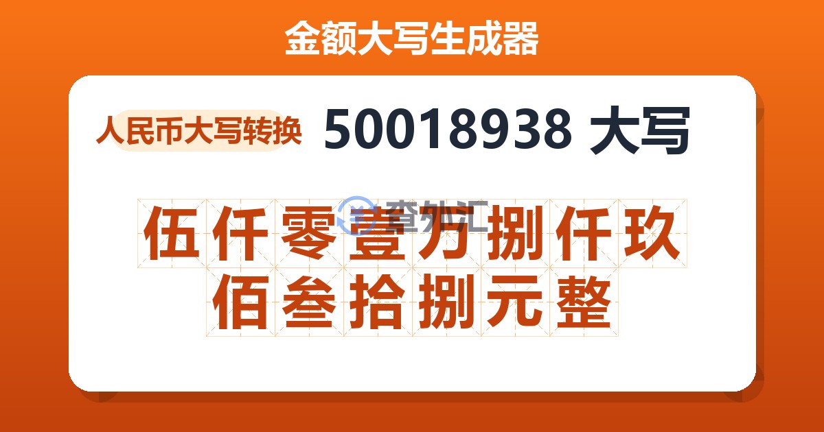 50018938大写 伍仟零壹万捌仟玖佰叁拾捌元整