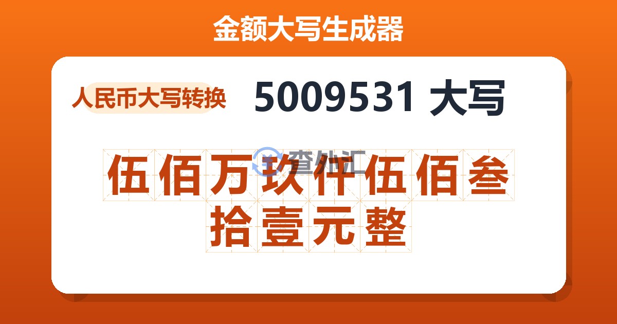5009531大写 伍佰万玖仟伍佰叁拾壹元整
