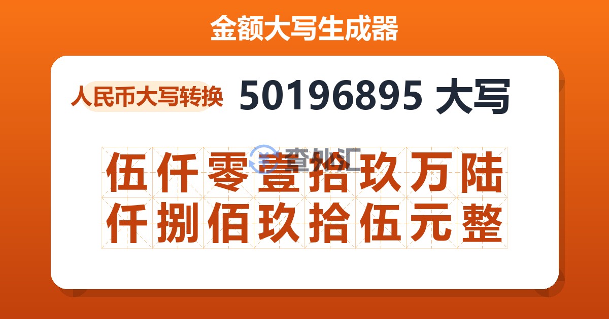 50196895大写 伍仟零壹拾玖万陆仟捌佰玖拾伍元整