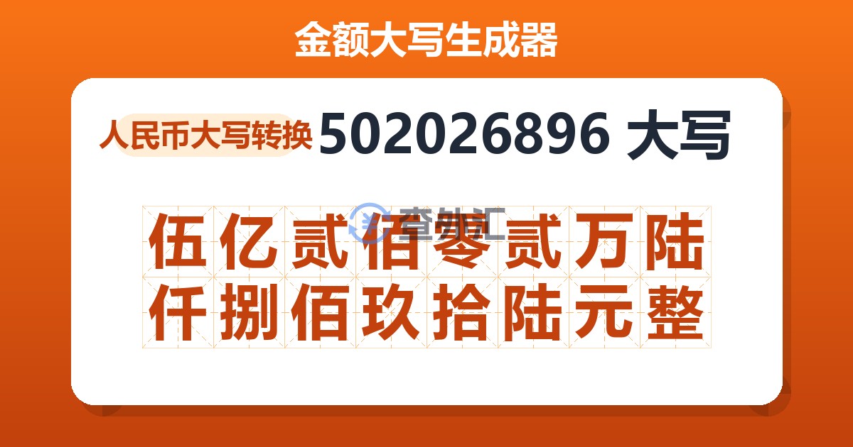 502026896大写 伍亿贰佰零贰万陆仟捌佰玖拾陆元整