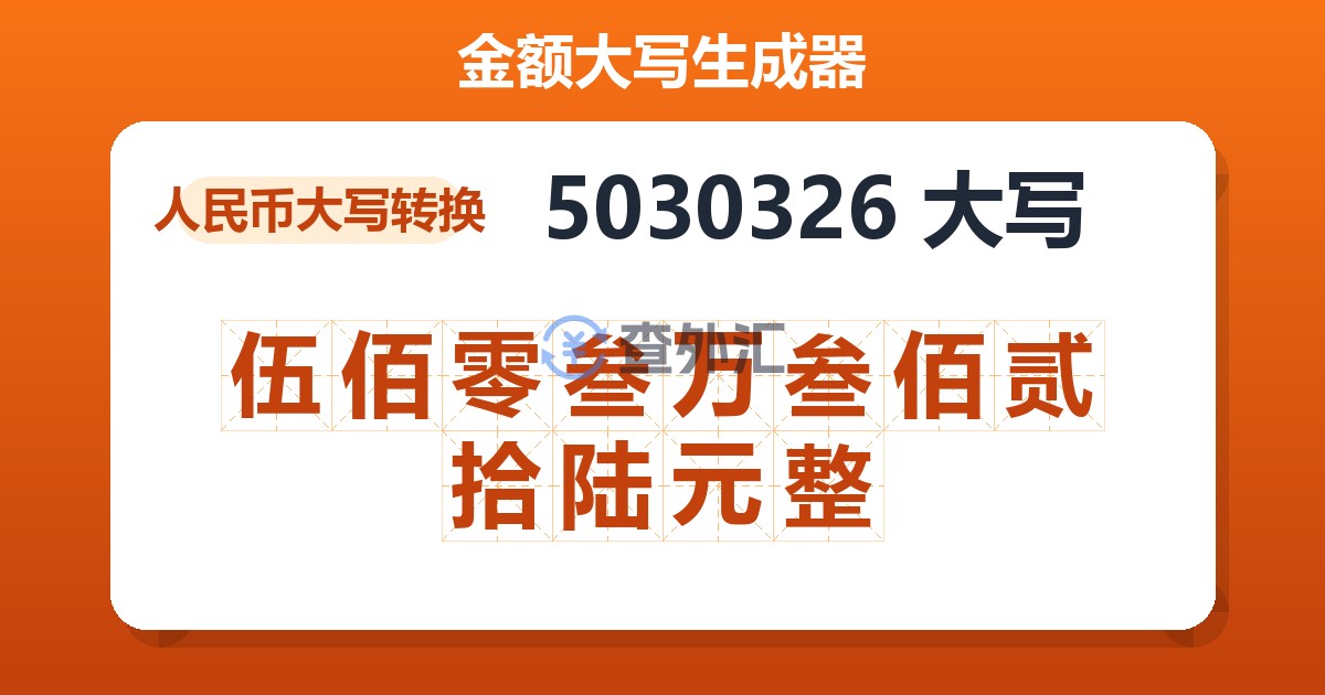 5030326大写 伍佰零叁万叁佰贰拾陆元整
