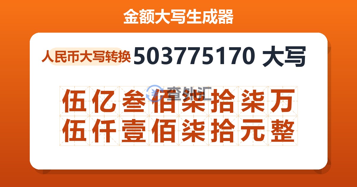 503775170大写 伍亿叁佰柒拾柒万伍仟壹佰柒拾元整