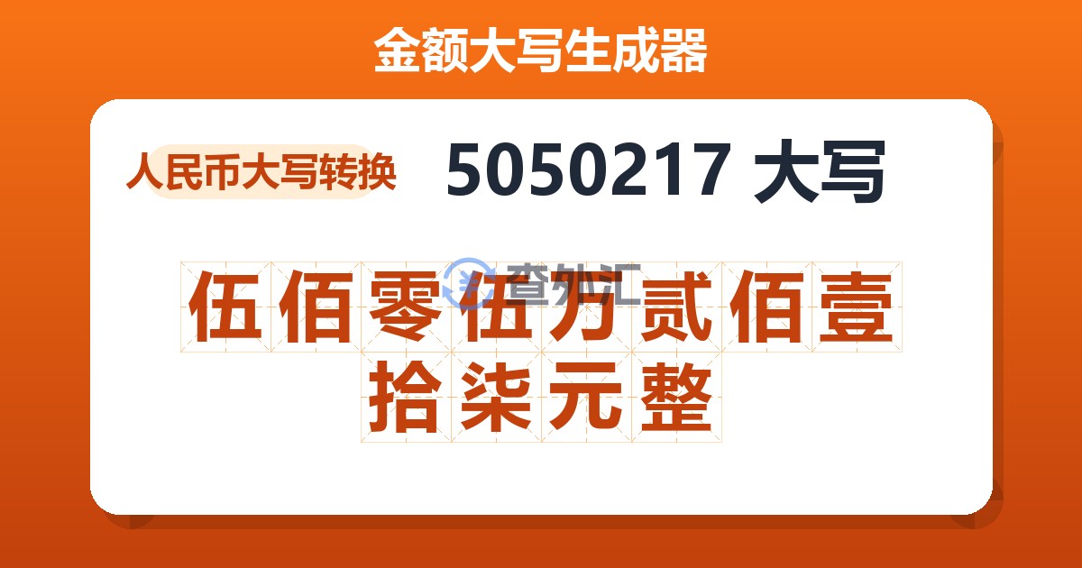 5050217大写 伍佰零伍万贰佰壹拾柒元整