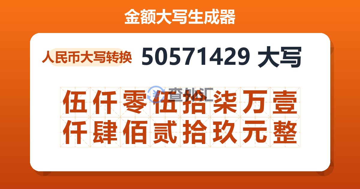 50571429大写 伍仟零伍拾柒万壹仟肆佰贰拾玖元整