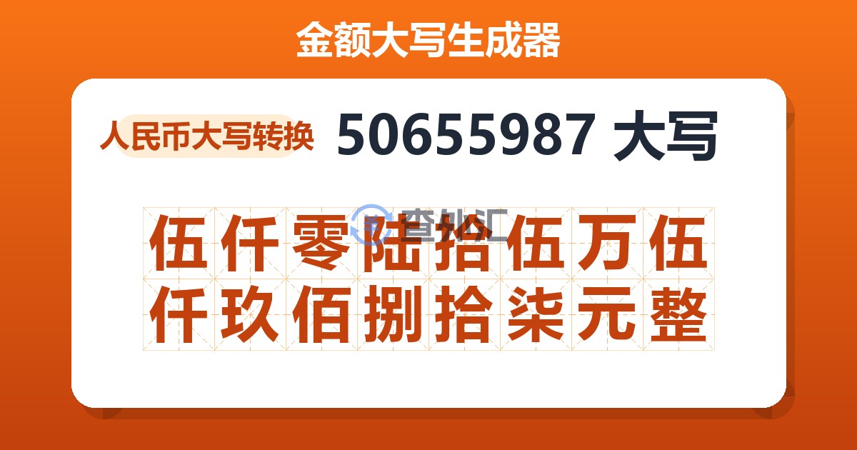 50655987大写 伍仟零陆拾伍万伍仟玖佰捌拾柒元整
