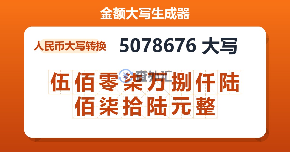 5078676大写 伍佰零柒万捌仟陆佰柒拾陆元整