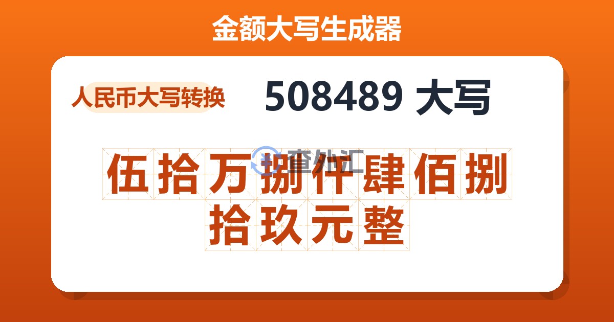 508489大写 伍拾万捌仟肆佰捌拾玖元整