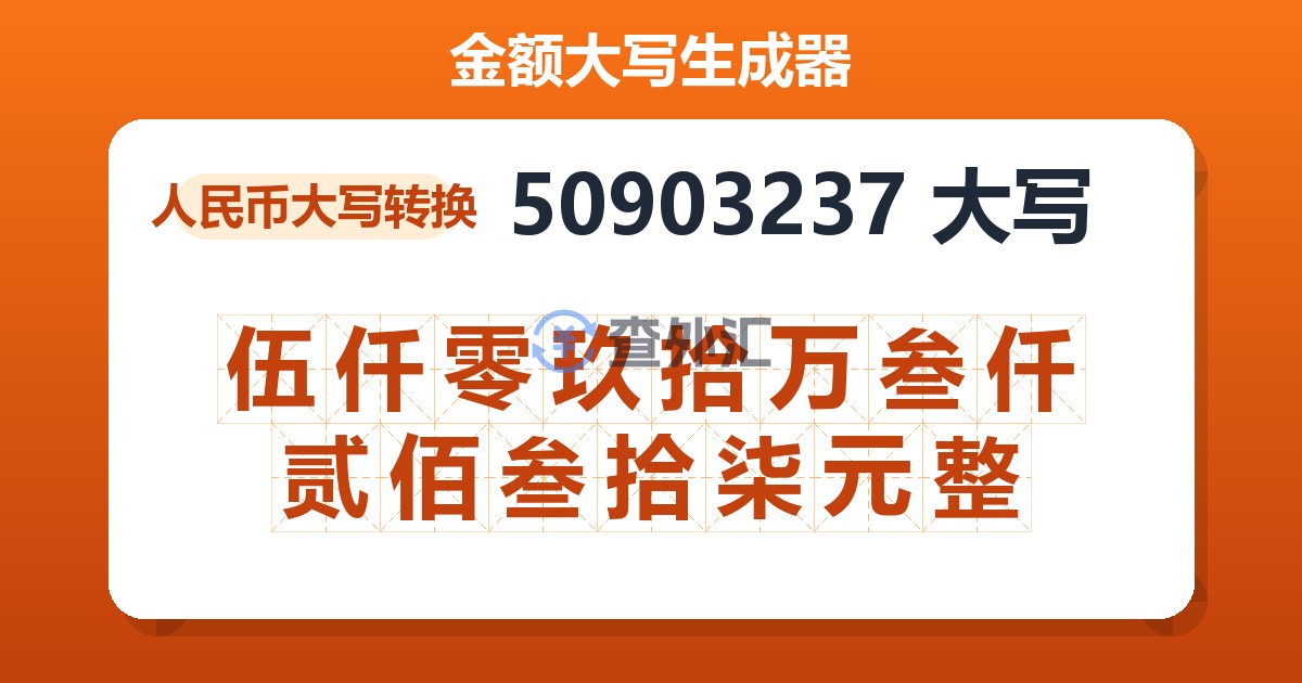 50903237大写 伍仟零玖拾万叁仟贰佰叁拾柒元整