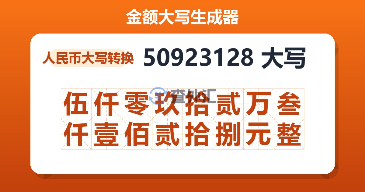 50923128大写 伍仟零玖拾贰万叁仟壹佰贰拾捌元整