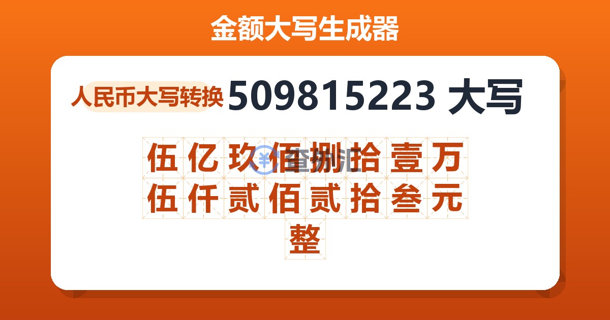 509815223大写 伍亿玖佰捌拾壹万伍仟贰佰贰拾叁元整