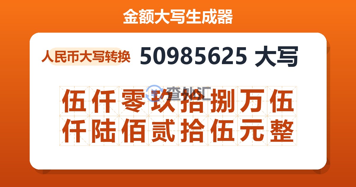 50985625大写 伍仟零玖拾捌万伍仟陆佰贰拾伍元整