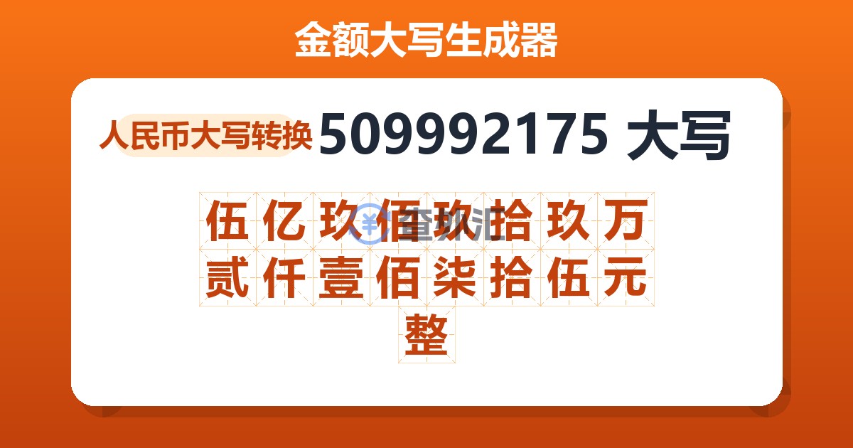 509992175大写 伍亿玖佰玖拾玖万贰仟壹佰柒拾伍元整