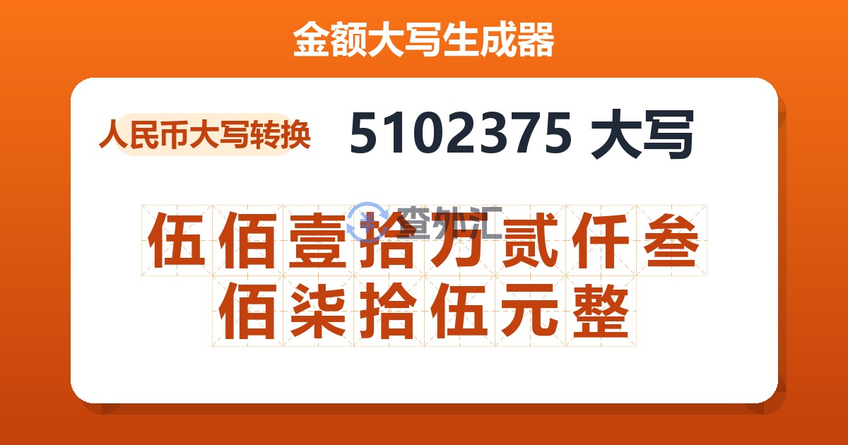 5102375大写 伍佰壹拾万贰仟叁佰柒拾伍元整