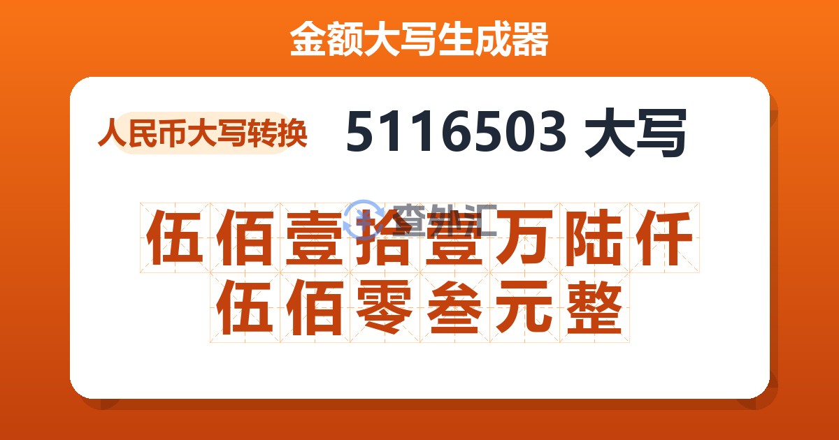 5116503大写 伍佰壹拾壹万陆仟伍佰零叁元整