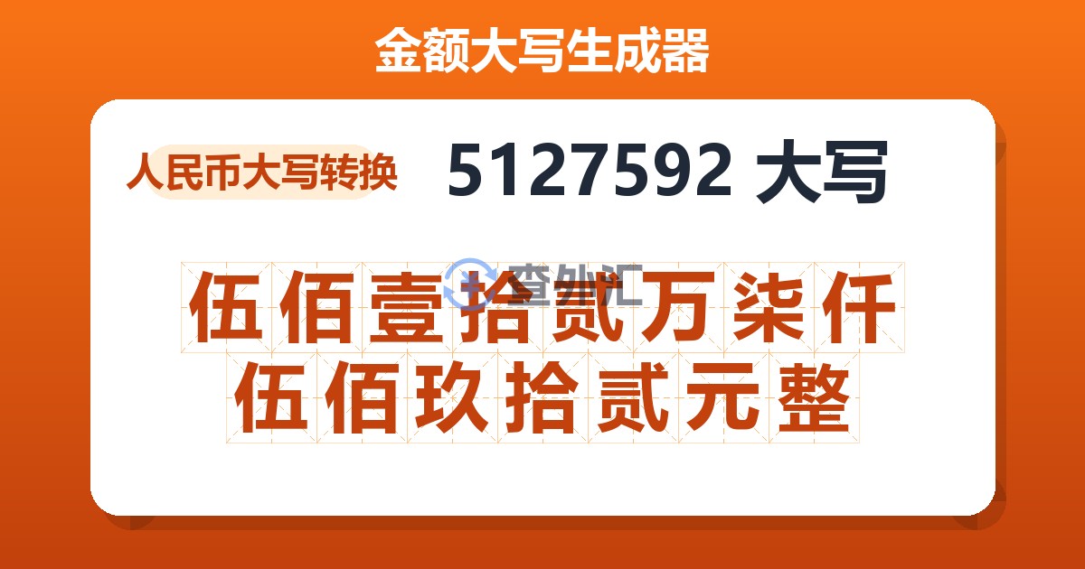 5127592大写 伍佰壹拾贰万柒仟伍佰玖拾贰元整