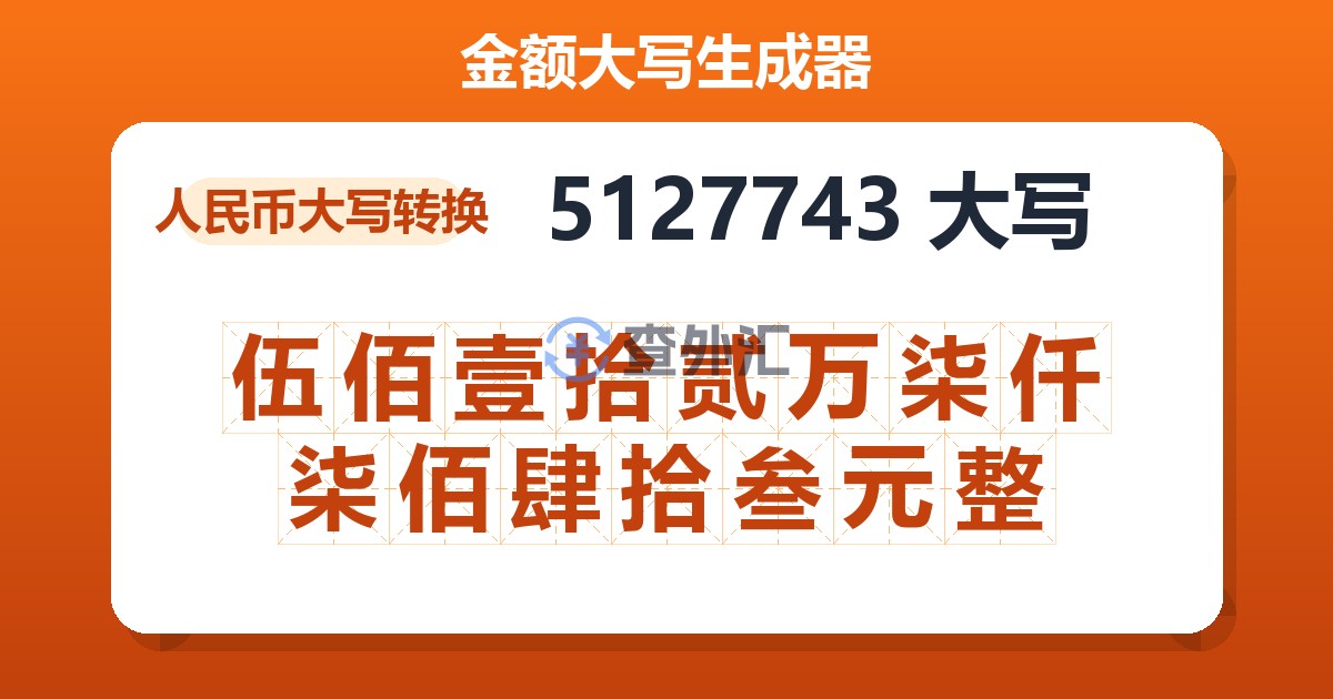 5127743大写 伍佰壹拾贰万柒仟柒佰肆拾叁元整