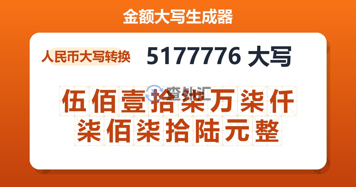 5177776大写 伍佰壹拾柒万柒仟柒佰柒拾陆元整