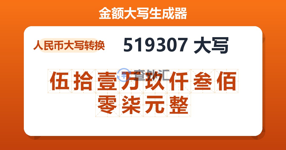 519307大写 伍拾壹万玖仟叁佰零柒元整