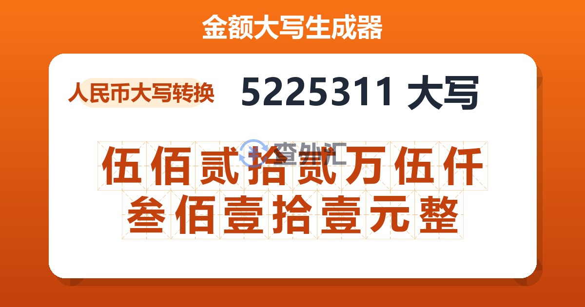 5225311大写 伍佰贰拾贰万伍仟叁佰壹拾壹元整