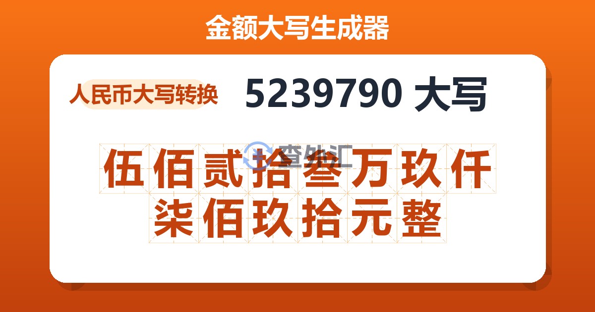 5239790大写 伍佰贰拾叁万玖仟柒佰玖拾元整