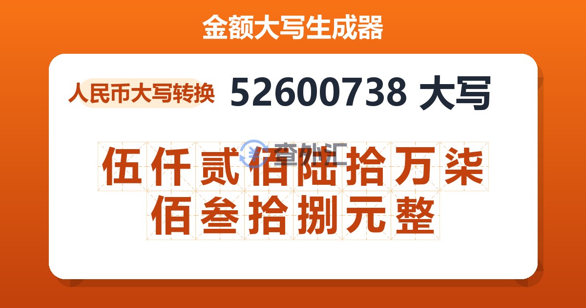 52600738大写 伍仟贰佰陆拾万柒佰叁拾捌元整