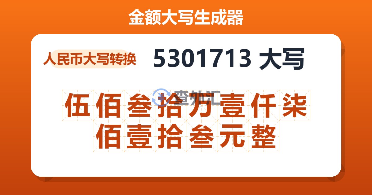 5301713大写 伍佰叁拾万壹仟柒佰壹拾叁元整