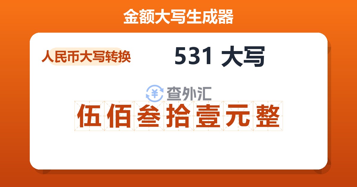 531大写 伍佰叁拾壹元整