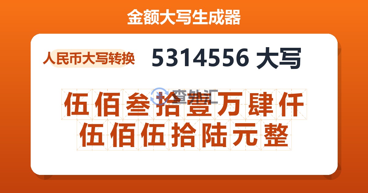 5314556大写 伍佰叁拾壹万肆仟伍佰伍拾陆元整