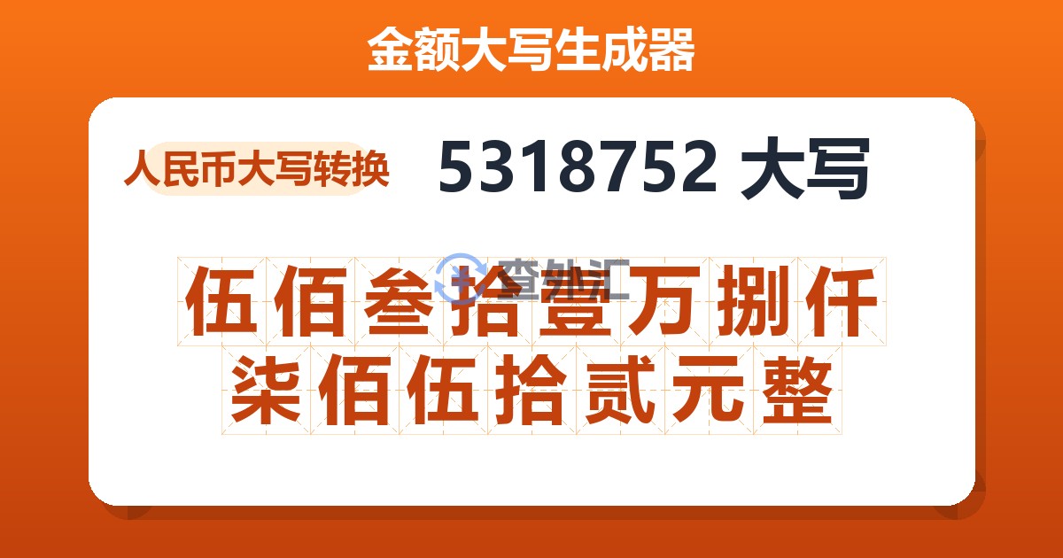 5318752大写 伍佰叁拾壹万捌仟柒佰伍拾贰元整