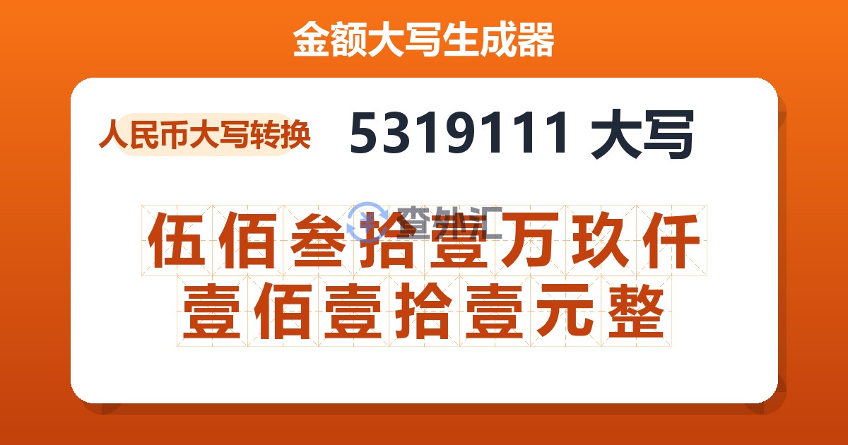 5319111大写 伍佰叁拾壹万玖仟壹佰壹拾壹元整