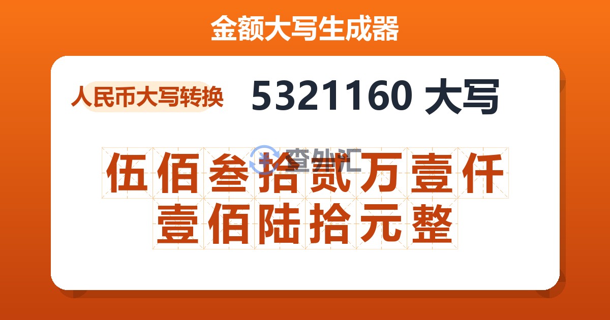 5321160大写 伍佰叁拾贰万壹仟壹佰陆拾元整