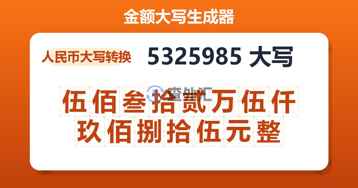 5325985大写 伍佰叁拾贰万伍仟玖佰捌拾伍元整