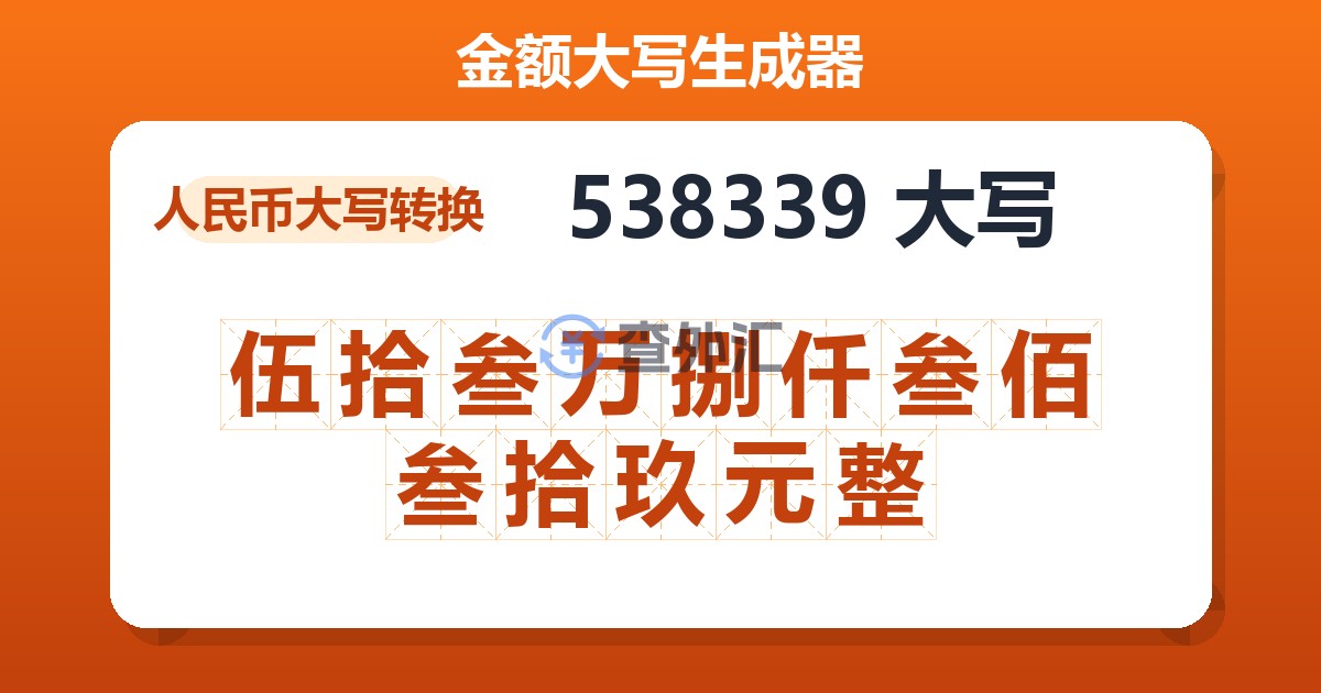 538339大写 伍拾叁万捌仟叁佰叁拾玖元整