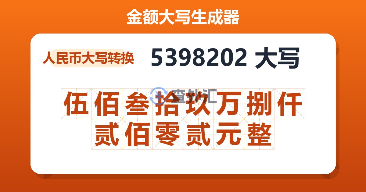 5398202大写 伍佰叁拾玖万捌仟贰佰零贰元整