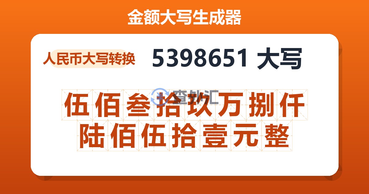 5398651大写 伍佰叁拾玖万捌仟陆佰伍拾壹元整