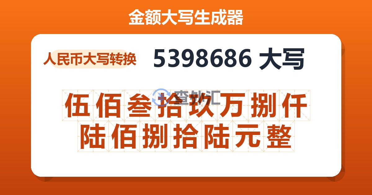 5398686大写 伍佰叁拾玖万捌仟陆佰捌拾陆元整