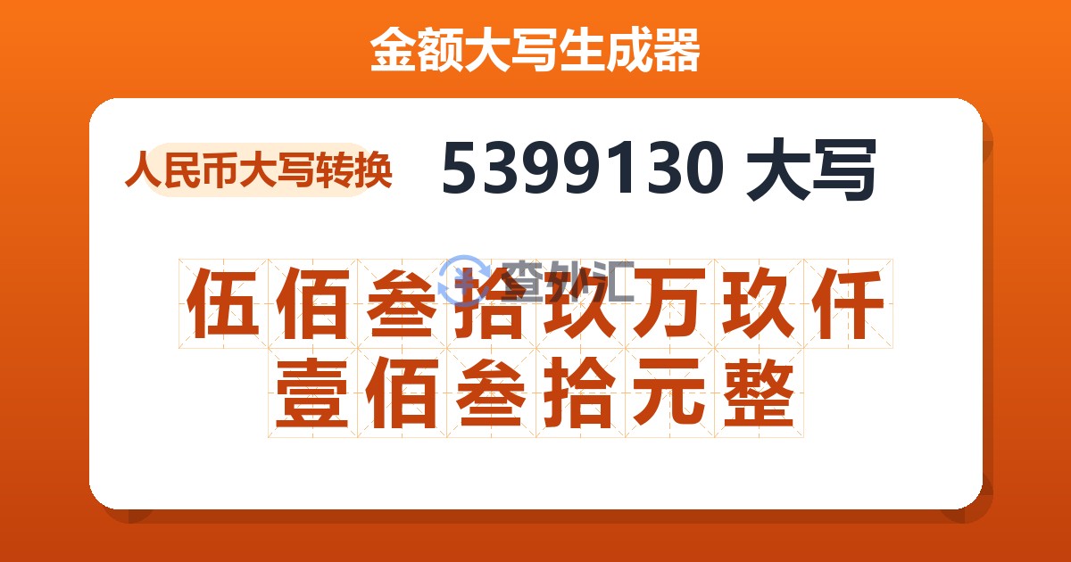 5399130大写 伍佰叁拾玖万玖仟壹佰叁拾元整