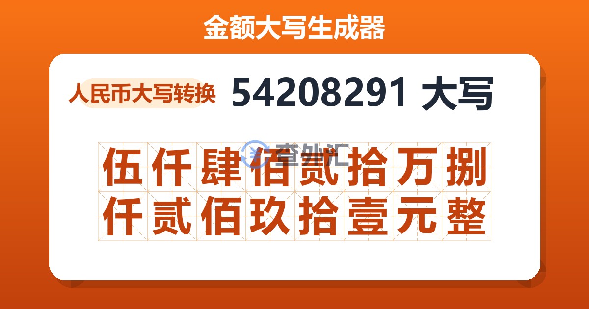 54208291大写 伍仟肆佰贰拾万捌仟贰佰玖拾壹元整