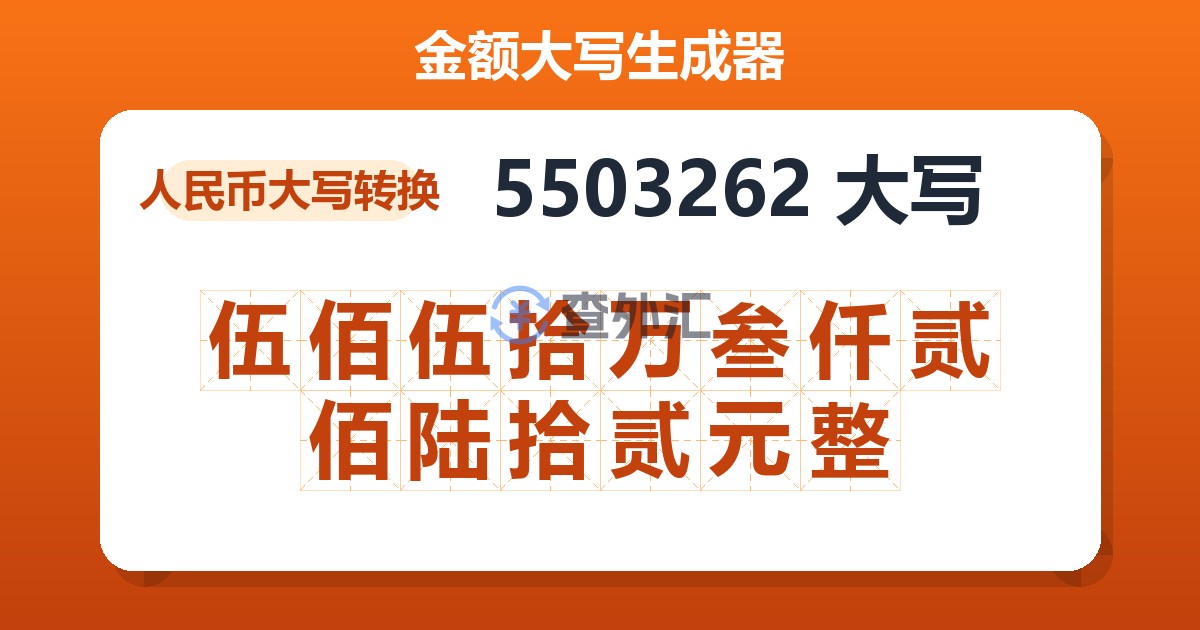 5503262大写 伍佰伍拾万叁仟贰佰陆拾贰元整