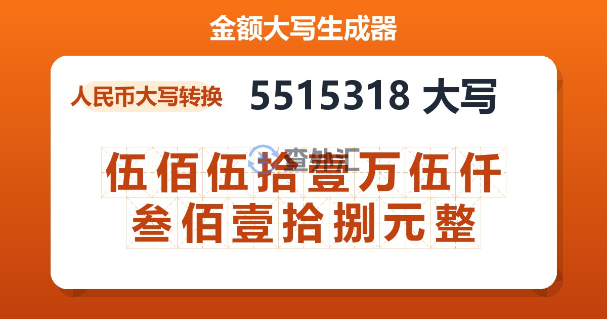 5515318大写 伍佰伍拾壹万伍仟叁佰壹拾捌元整