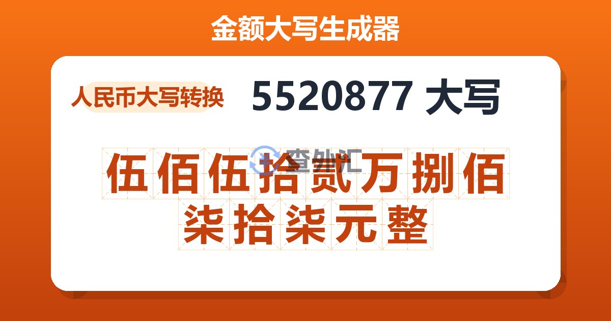 5520877大写 伍佰伍拾贰万捌佰柒拾柒元整