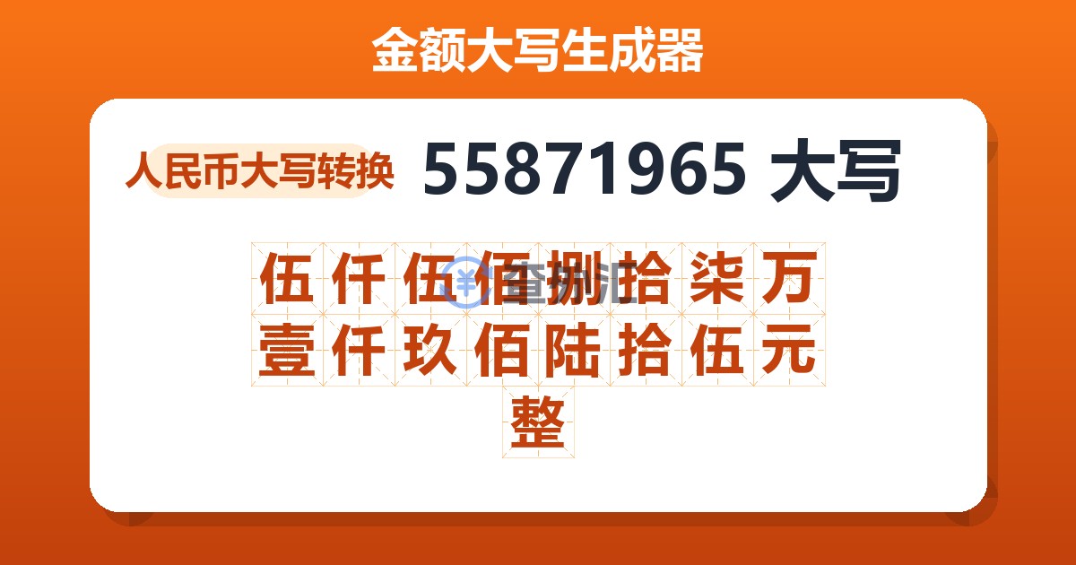 55871965大写 伍仟伍佰捌拾柒万壹仟玖佰陆拾伍元整