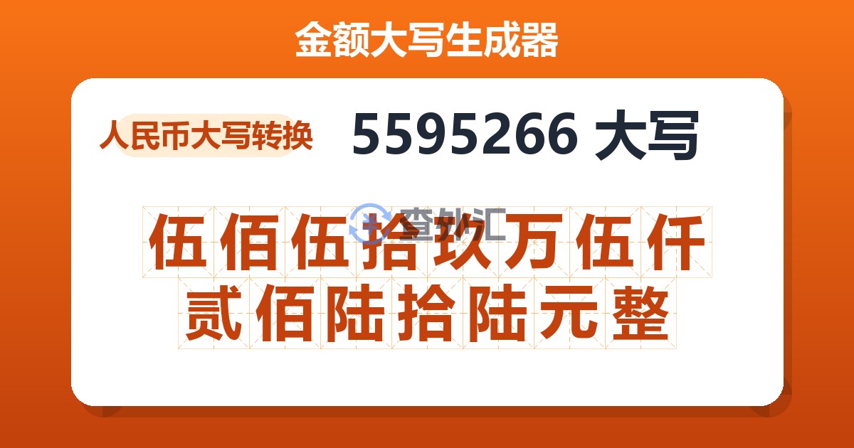 5595266大写 伍佰伍拾玖万伍仟贰佰陆拾陆元整