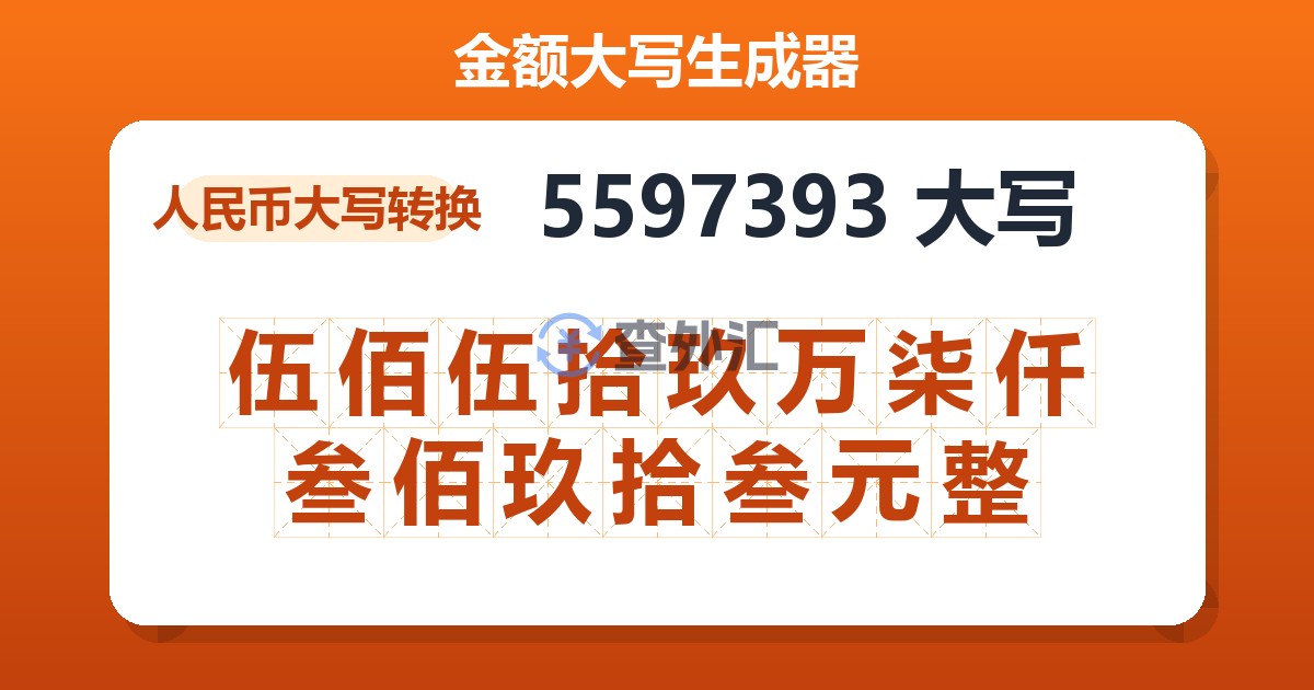 5597393大写 伍佰伍拾玖万柒仟叁佰玖拾叁元整